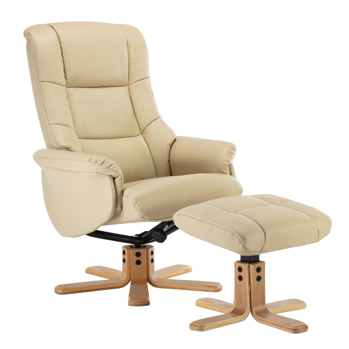 Cairo Swivel Recliner Chair Footstool in Cream Plush Faux