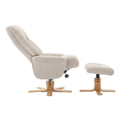 The Paris Swivel Recliner Chair & Footstool in Lille Sand Fabric