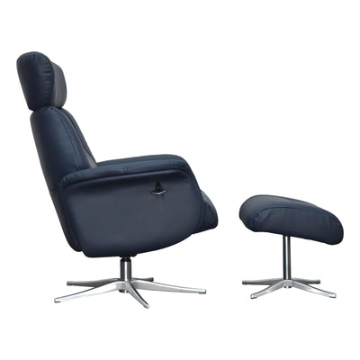 The Murcia - Swivel Recliner Chair & Matching Footstool in Navy Genuine Leather