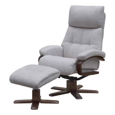 The Vienna - Swivel Recliner Chair & Matching Footstool in Beige Fabric