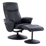 Memphis Swivel Recliner Chair & Footstool in Black Faux Leather - Refurbished