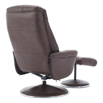 The Lyon - Genuine Leather Swivel Recliner Chair & Footstool in Brown