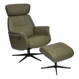 The Murcia - Swivel Recliner Chair & Matching Footstool Olive Green Leather