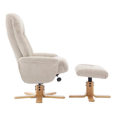 The Paris Swivel Recliner Chair & Footstool in Lille Sand Fabric