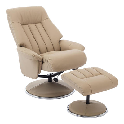 The Lyon - Genuine Leather Swivel Recliner Chair & Footstool in Pebble Cream