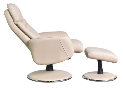 Dakota Genuine Leather Swivel Recliner Chair Cream with Match Base - Refurbished