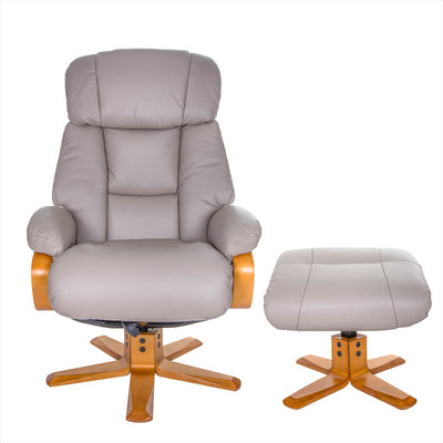 The Nice - Swivel Recliner Chair & Footstool In Pebble Genuine Leather - Clearance