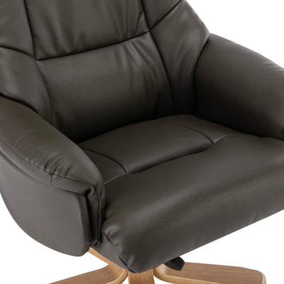 Cairo Swivel Recliner Chair & Footstool in Charcoal Plush Faux Leather - Clearance