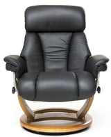 The Mars Genuine Leather Swivel Recliner Chair & Footstool In Black - Clearance