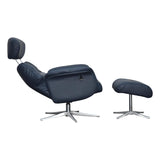 The Murcia - Swivel Recliner Chair & Matching Footstool in Navy Genuine Leather