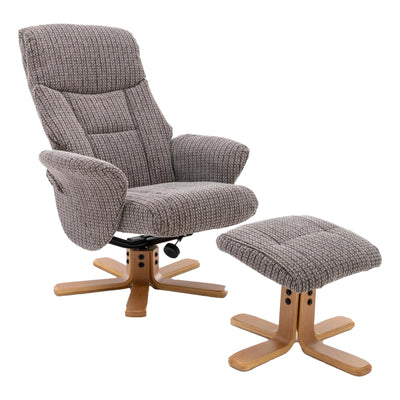 The Giza - Fabric Swivel Recliner Chair & Matching Footstool in Latte