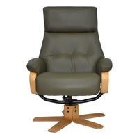 The Vienna - Swivel Recliner Chair & Matching Footstool in Olive Green Leather