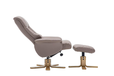 The Florence, Swivel Recliner Chair & Footstool in Earth PU Faux Leather - Clearance