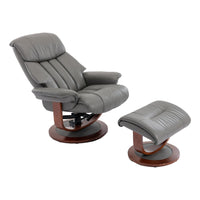 Hereford Genuine Leather Grey Swivel Reclining Chair Matching Footstool - Refurbished - Grade C