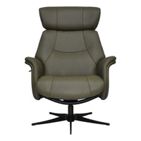 The Murcia - Swivel Recliner Chair & Matching Footstool Olive Green Leather