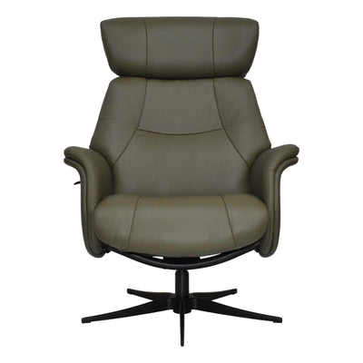 The Murcia - Swivel Recliner Chair & Matching Footstool Olive Green Leather