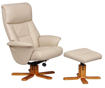 Marseille Faux Leather Swivel Recliner Chair And Footstool In Cafe Latte - Clearance