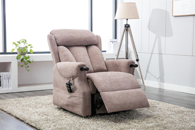 Denmark Dual Motor Riser Recliner Ergonomic Arm Chair Brushstroke Mocha Fabric - Refurbished