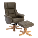 The Cairo - Swivel Recliner Chair & Matching Footstool in Olive Green Faux Leather