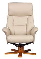 Marseille Faux Leather Swivel Recliner Chair And Footstool In Cafe Latte