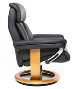 The Mars Genuine Leather Swivel Recliner Chair & Footstool In Black - Clearance