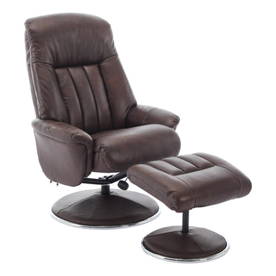 The Lyon - Genuine Leather Swivel Recliner Chair & Footstool in Brown