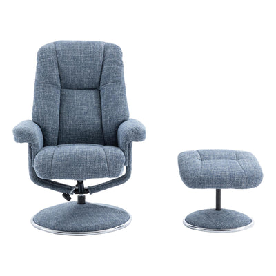 The Denver - Swivel Recliner Chair & Matching Footstool in Cha Cha Ocean Fabric