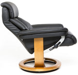 The Mars Genuine Leather Swivel Recliner Chair & Footstool In Black - Clearance