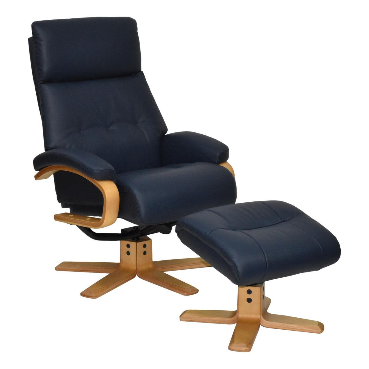 The Vienna - Swivel Recliner Chair & Matching Footstool in Navy Leathe ...