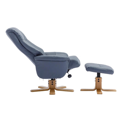 The Hawaii - Swivel Recliner Chair & Matching Footstool in Petrol Blue Genuine Leather