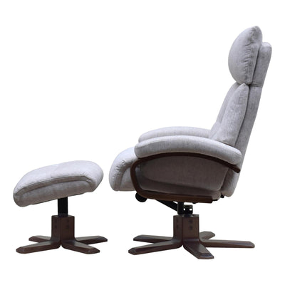 The Vienna - Swivel Recliner Chair & Matching Footstool in Beige Fabric