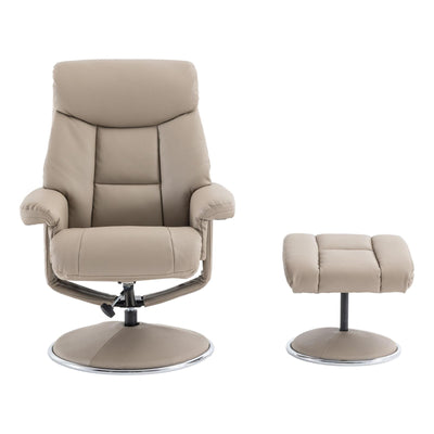 The Biarritz - Swivel Recliner Chair & Matching Footstool in Pebble Plush Faux Leather