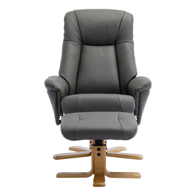 The Hawaii - Swivel Recliner Chair & Matching Footstool in Cinder Genuine Leather - Clearance