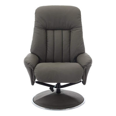 The Lyon - Genuine Leather Swivel Recliner Chair & Footstool in Cinder Grey