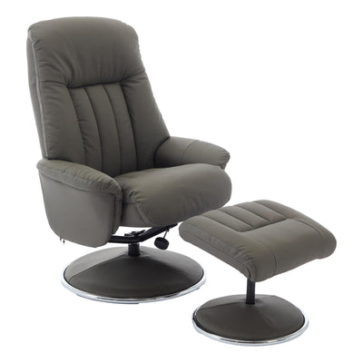 The Lyon - Genuine Leather Swivel Recliner Chair & Footstool in Cinder Grey