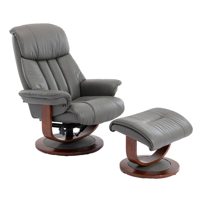 Hereford Genuine Leather Grey Swivel Reclining Chair Matching Footstool - Refurbished