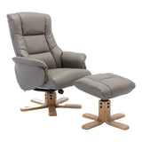 Cairo Swivel Recliner Chair & Footstool in Grey Plush Faux Leather