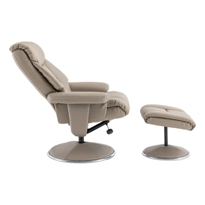 The Biarritz - Swivel Recliner Chair & Matching Footstool in Pebble Plush Faux Leather