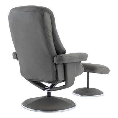 The Denver - Swivel Recliner Chair & Matching Footstool in Cinder Grey Genuine Leather Match