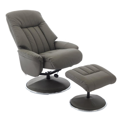 The Lyon - Genuine Leather Swivel Recliner Chair & Footstool in Cinder Grey