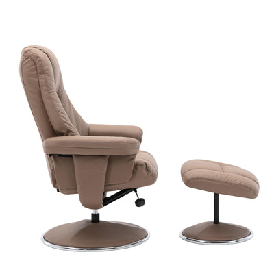 The Denver Swivel Recliner Chair & Footstool - Genuine Leather Earth - Refurbished