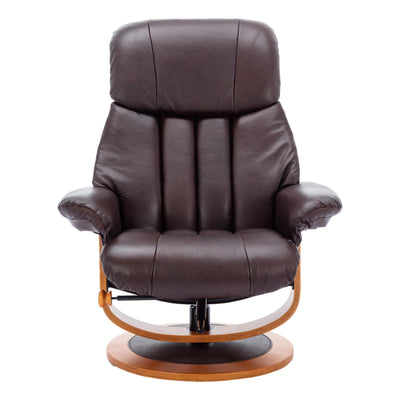 Hereford Genuine Leather Chestnut Brown Swivel Reclining Chair Matching Footstool