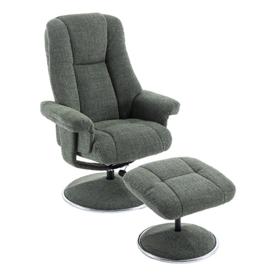 The Denver - Swivel Recliner Chair & Matching Footstool in Cha Cha Fern Fabric - Refurbished