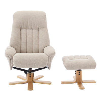 The Paris Swivel Recliner Chair & Footstool in Lille Sand Fabric