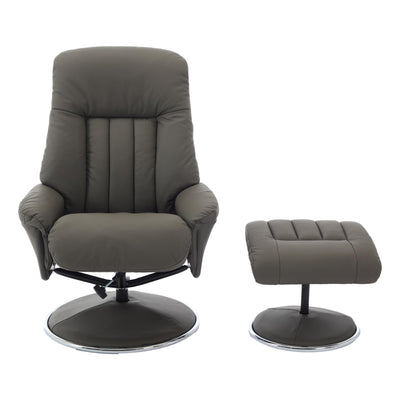 The Lyon - Genuine Leather Swivel Recliner Chair & Footstool in Cinder Grey