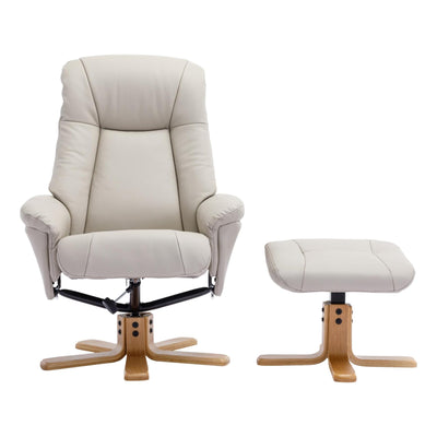 The Hawaii - Swivel Recliner Chair & Matching Footstool in Mushroom Genuine Leather