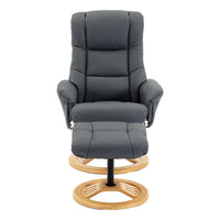 The Mandalay Swivel Recliner Chair & Footstool in Petrol Blue Genuine Leather - Refurbished