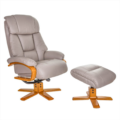 The Nice - Swivel Recliner Chair & Footstool In Pebble Genuine Leather - Clearance