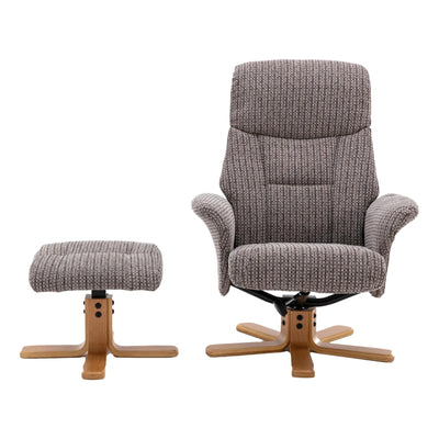 The Giza - Fabric Swivel Recliner Chair & Matching Footstool in Latte