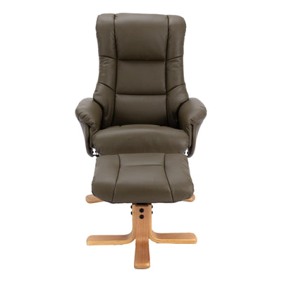 The Cairo - Swivel Recliner Chair & Matching Footstool in Olive Green Faux Leather